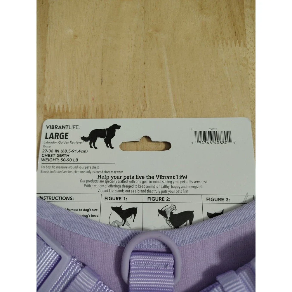 Vibrant Life Comfort Dog Harness Size Large Lavender No Pull Design New 50-90 Lb